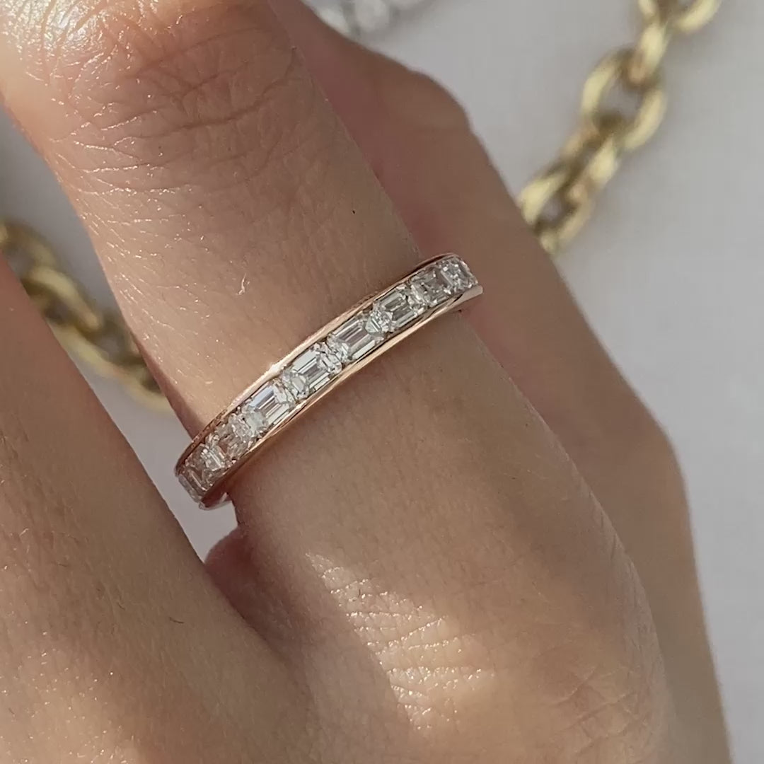 2.50ct Emerald Diamond Channel East West Set Rose Gold Eternity