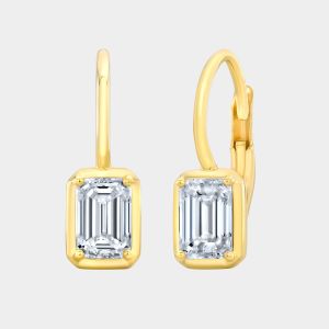 Emerald Cut Diamond Yellow Gold Drop Earrings