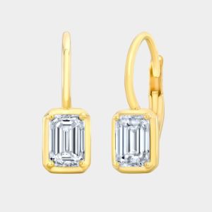 1.40ct Lab Grown Emerald Cut Diamond Yellow Gold Drop Earrings