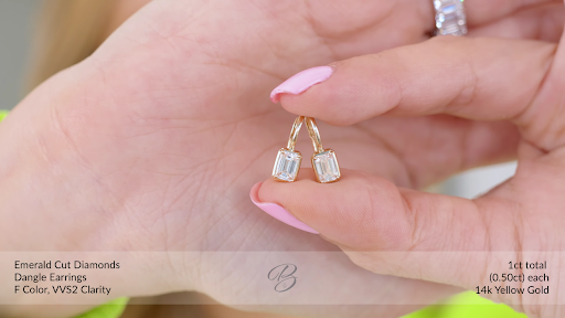 Emerald Cut Diamonds - Dangle Earrings