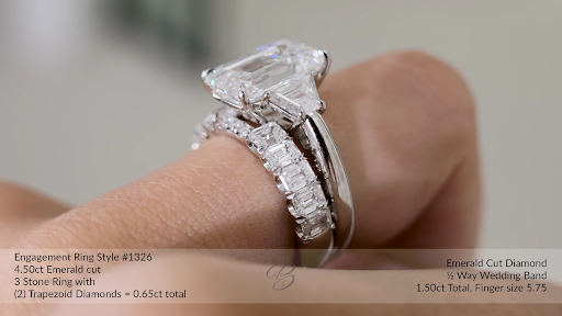 Three Stone 4.50ct Emerald Cut Diamond Engagement Ring Style #1326 & Emerald Cut Diamond