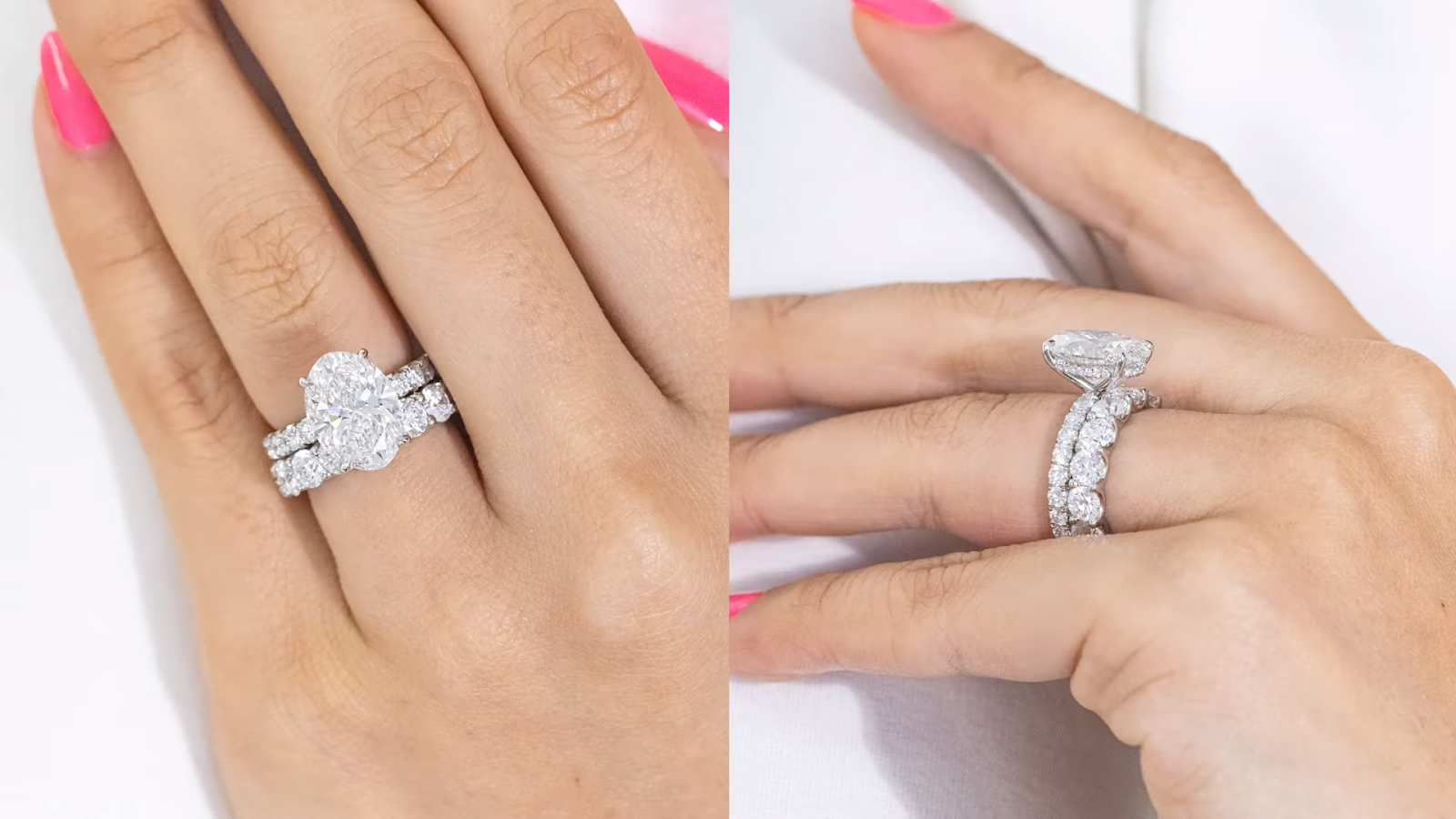 Pairing #3 oval diamond engagement ring in platinum with a French pavé band 