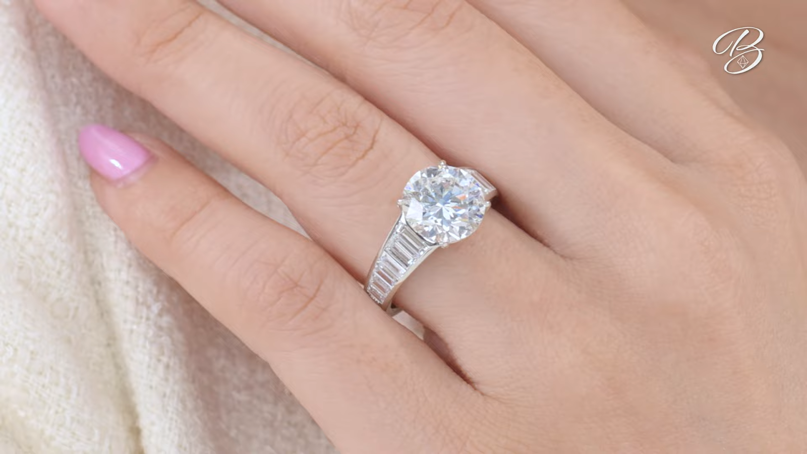 Tapered Baguette Channel Set Round Cut Diamond Ring