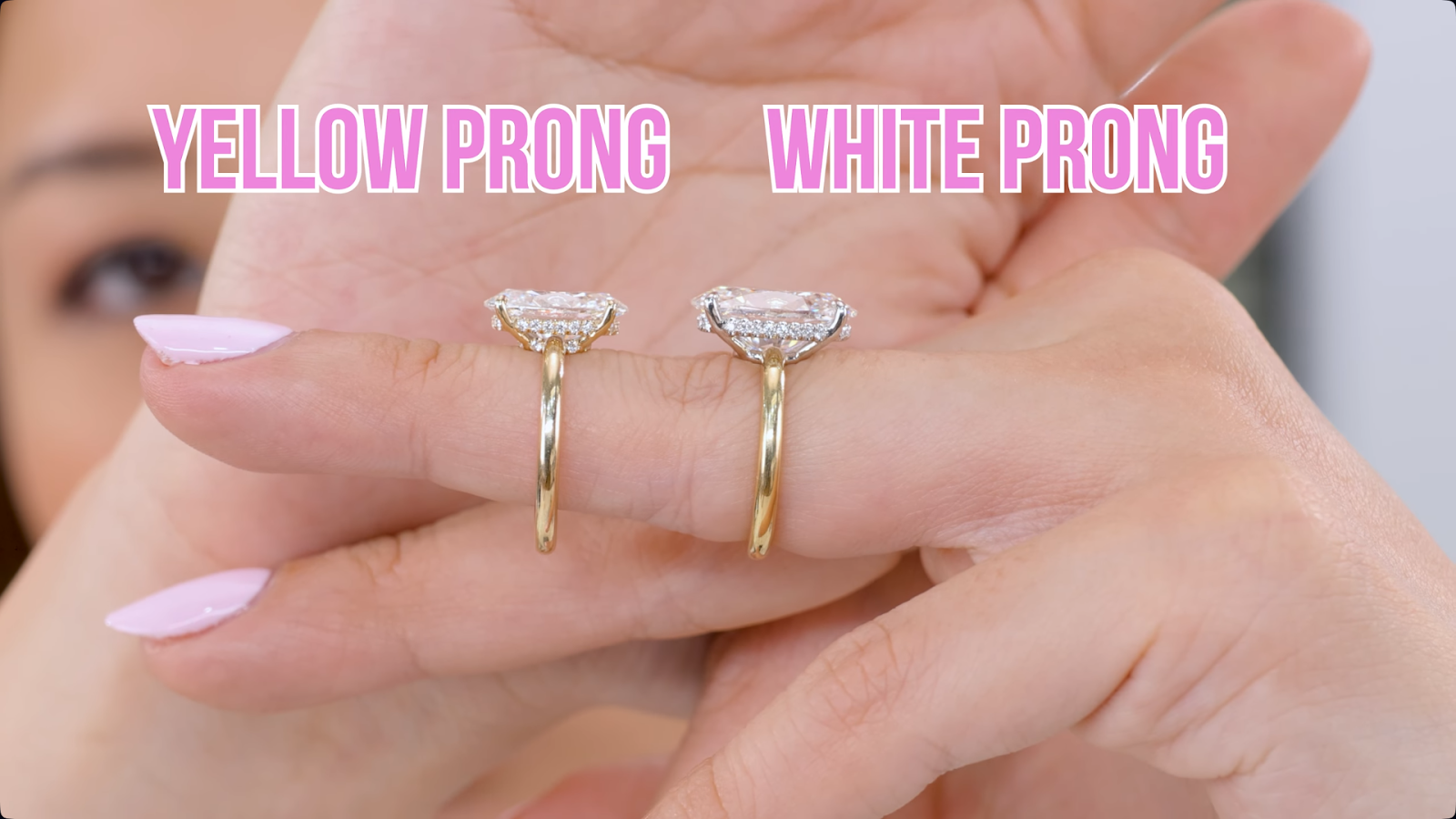 White Prongs vs Yellow Prongs Elongated Oval Cut