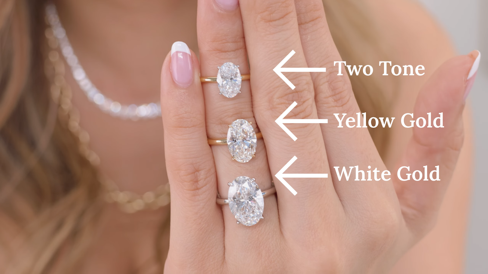 two-tone, all yellow, and all white rings