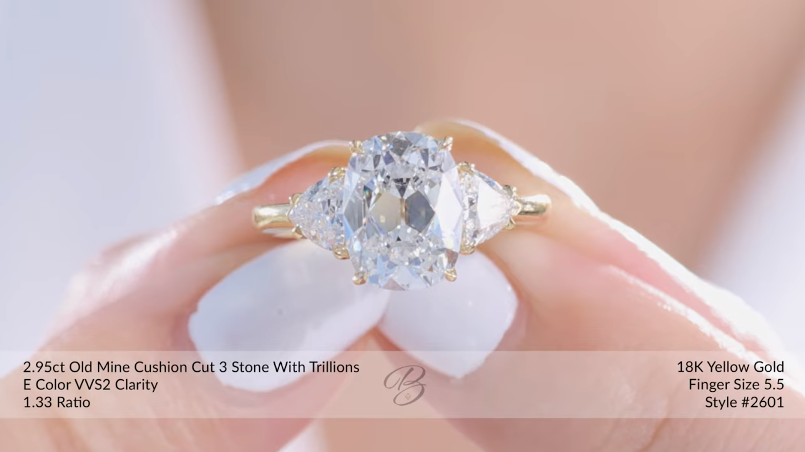 3 Stone Old Mine Cushion Cut Diamond Ring