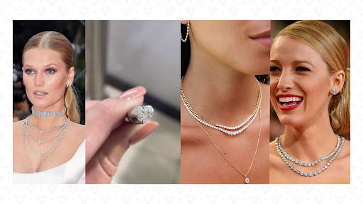 actress wearing heart shaped diamond necklace pendant