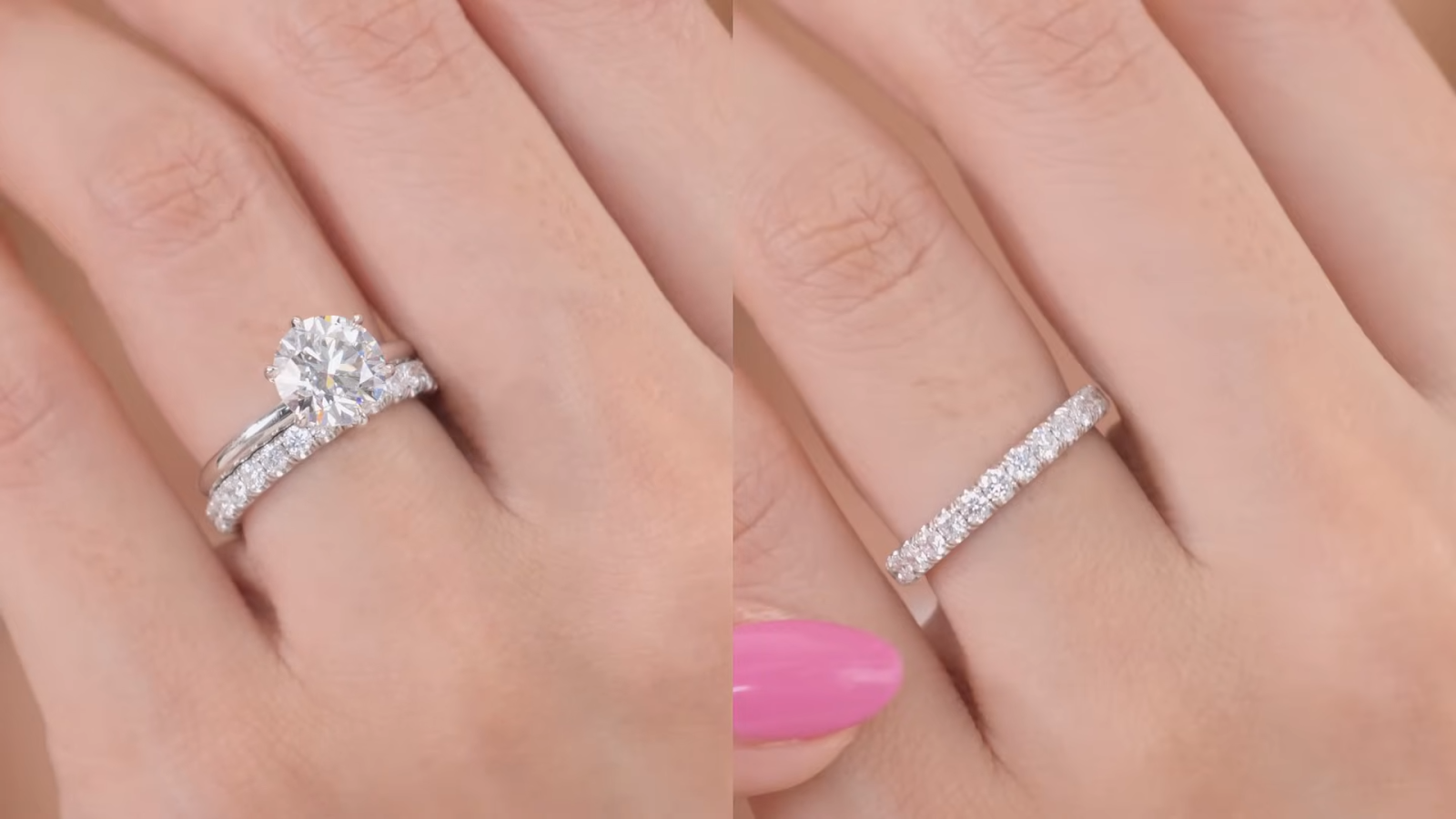 Round Solitaire Ring Pairing With a U Pave Wedding Band
