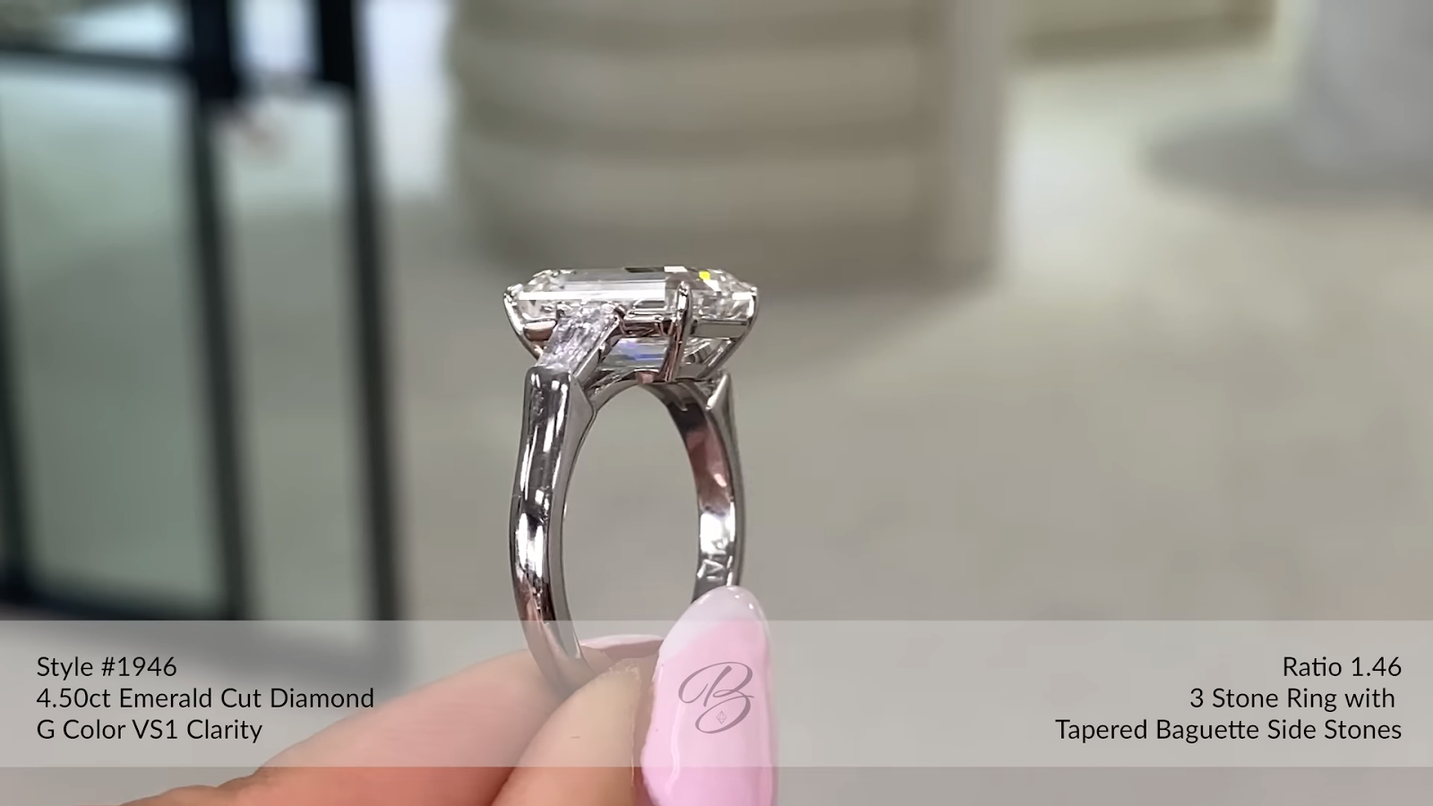 4.50ct Emerald Cut Diamond with Tapered Baguette Side Stones